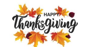 Happy Thanksgiving Image with leaves and text